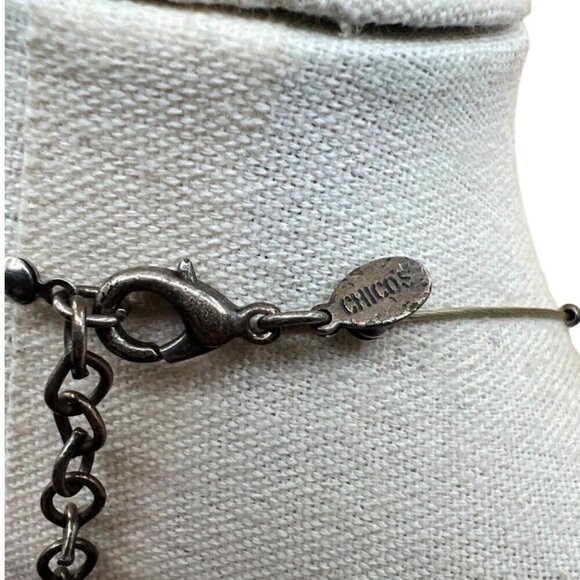 Chicos Statement Necklace With Black & Silver Beads Rhinestone Pendant N1 - Picture 12 of 14